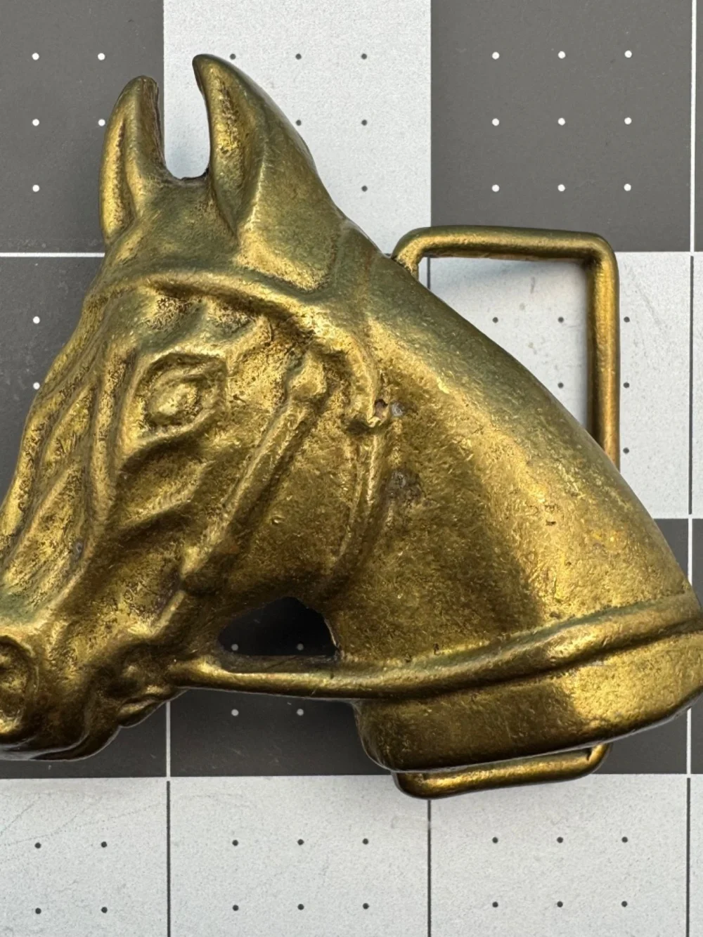 Vintage solid brass horse head equestrian belt buckle